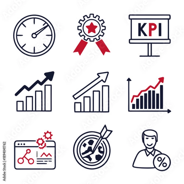 Obraz Flat Vector KPI and Metrics Icons for Performance Tracking