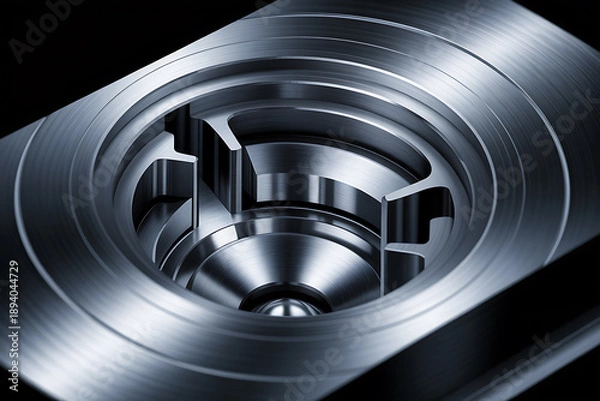 Fototapeta Intricate metallic internal structure with smooth curves and sharp edges, showcasing precision engineering and complexity.