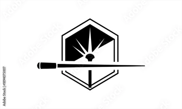 Obraz Magic wand with starburst in hexagonal shield logo design.