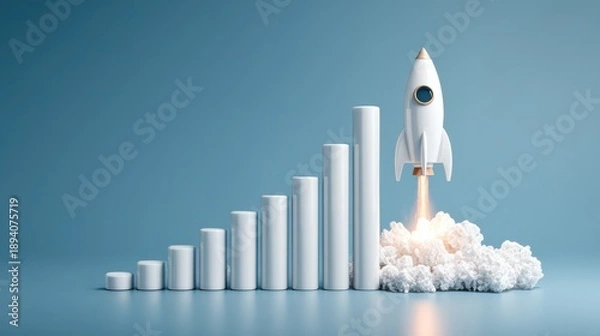 Fototapeta White Rocket Launching with Graph Increasing in Background Visual