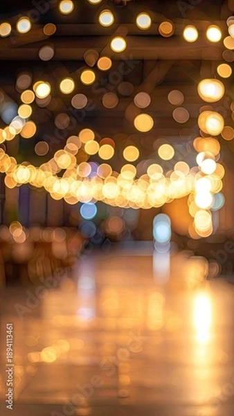 Obraz Warm Bokeh Lights Stringing Across a Dark Background