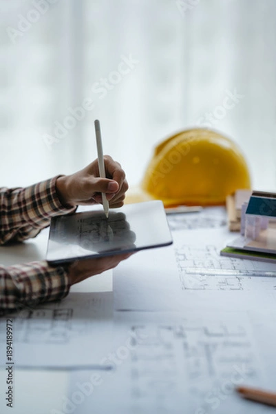 Obraz Interior architecture or engineer working on blueprint and planning projects