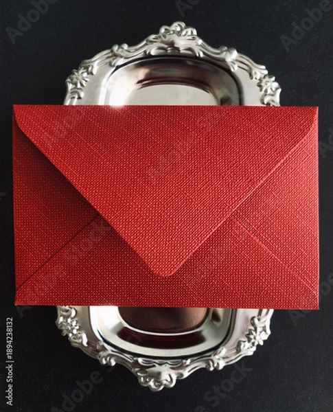Obraz Red envelope on a silver tray