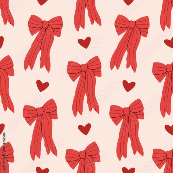 Obraz Red bows and hearts seamless pattern