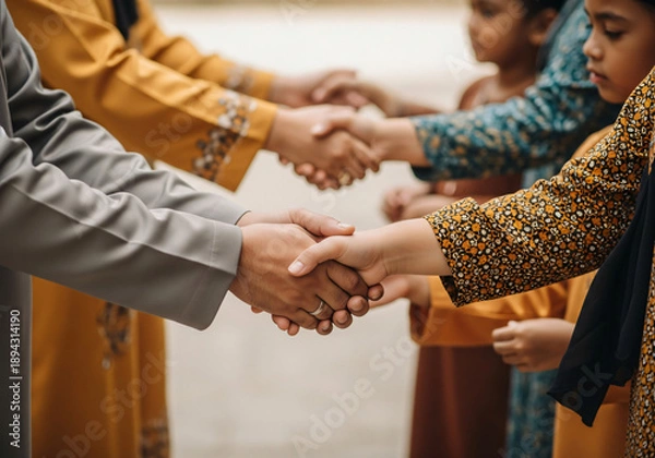 Fototapeta Post-Eid Prayer Handshake Tradition