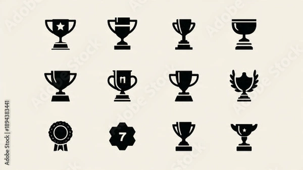 Obraz trophy cup icon set