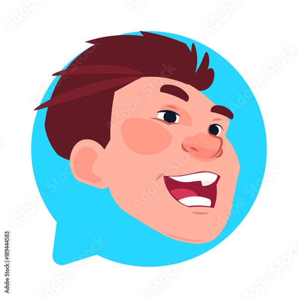 Obraz Profile Icon Male Head In Chat Bubble Isolated, Young Man Avatar Cartoon Character Portrait Flat Vector Illustration