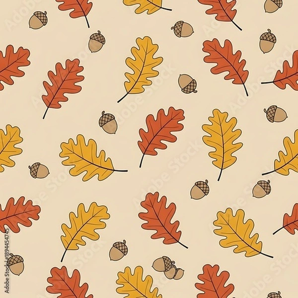 Obraz Stylized Autumn Elements Seamless Pattern Light Beige Background