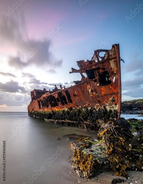 Obraz A rusty shipwreck on a beach