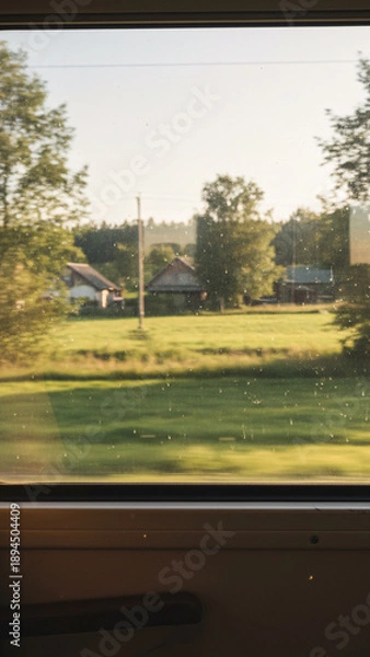 Obraz from inside the train with a rural atmosphere