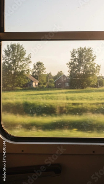 Obraz from inside the train with a rural atmosphere