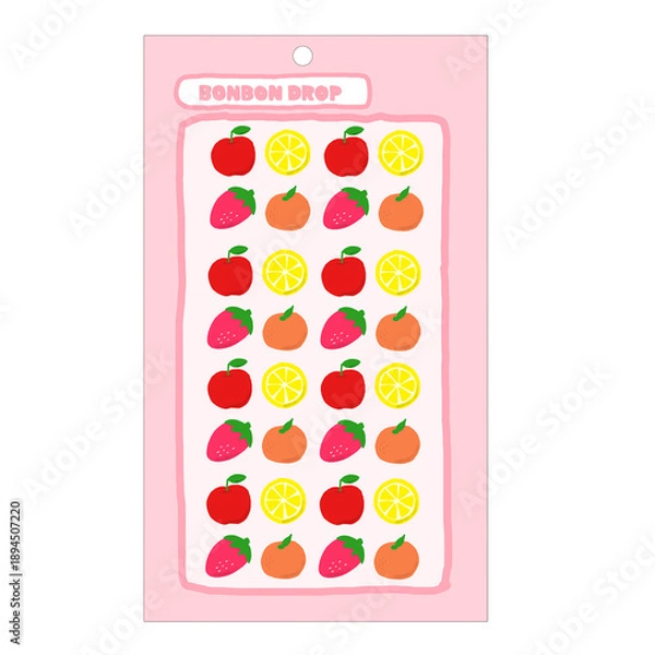 Obraz フルーツ柄の可愛いステッカーシート（雑貨デザイン・水彩風）