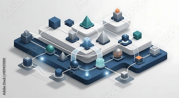 Obraz 3D Isometric Data Network Infrastructure Diagram.