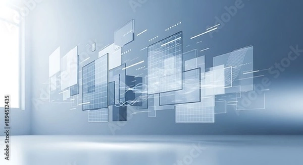 Obraz Blurry Motion White Boxes on Blue Wall.