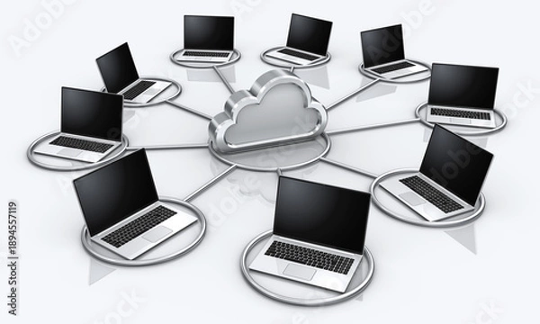 Obraz クラウドアイコンとノートパソコンのネットワーク