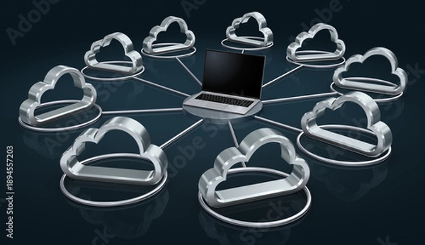 Obraz ノートパソコンとクラウドアイコンのネットワーク