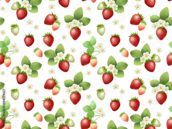 Obraz イチゴのシームレスパターン　B-1'