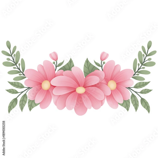 Obraz pink flowers on white