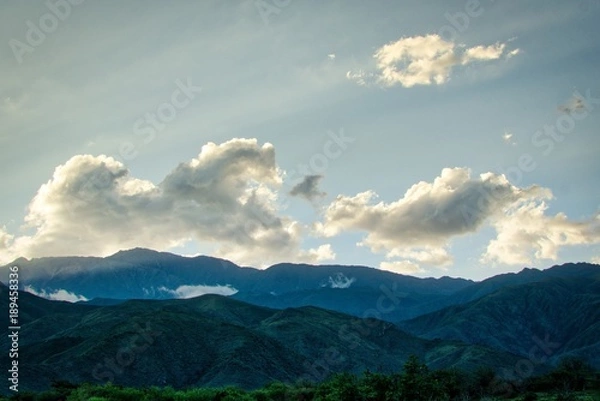 Fototapeta sunny sunset on the mountain