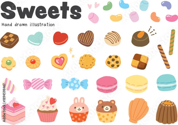 Obraz お菓子のかわいいイラストアイコンセット