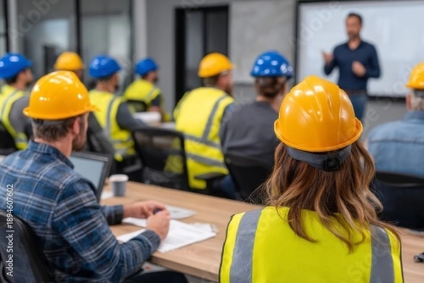 Obraz Construction workers attending safety training seminar