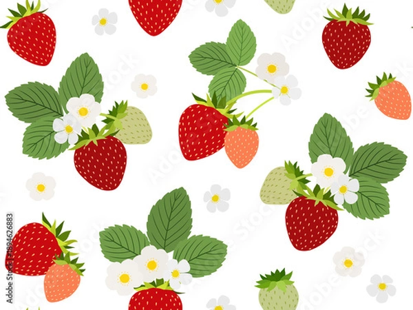 Obraz イチゴのシームレスパターン　A-1