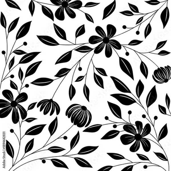 Obraz black and white seamless floral pattern