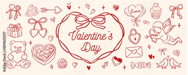 Obraz 手描き風バレンタインデーモチーフ素材セット