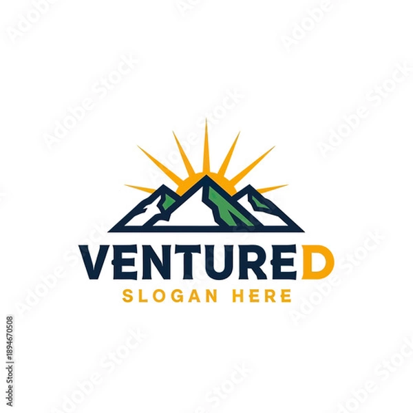 Obraz Venture D Mountains Sun Logo Design.