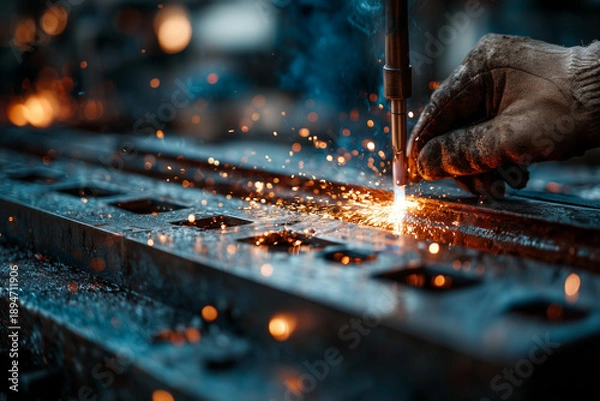 Fototapeta One welding torch mid-operation.