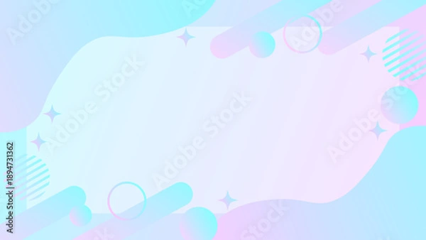 Obraz パステル水色とピンクの透明感あるゆめかわ流体メンフィス風フレーム背景