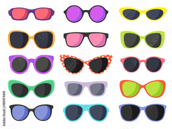 Obraz Summer fashion sunglasses set isolated on white background. Vector illustration