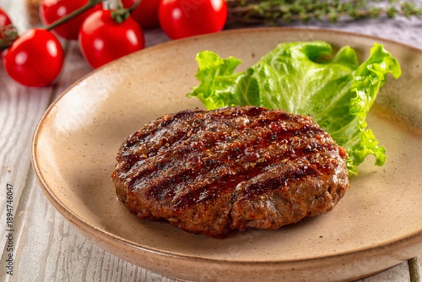 Obraz Grilled beef cutlet minced meat