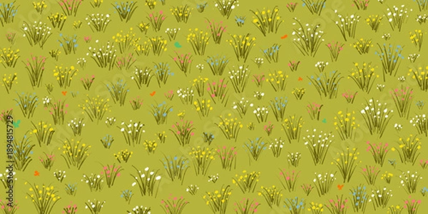Obraz Seamless Spring Meadow Pattern with Wildflowers