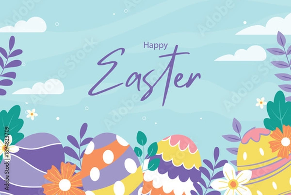 Fototapeta Flat background for easter day celebration