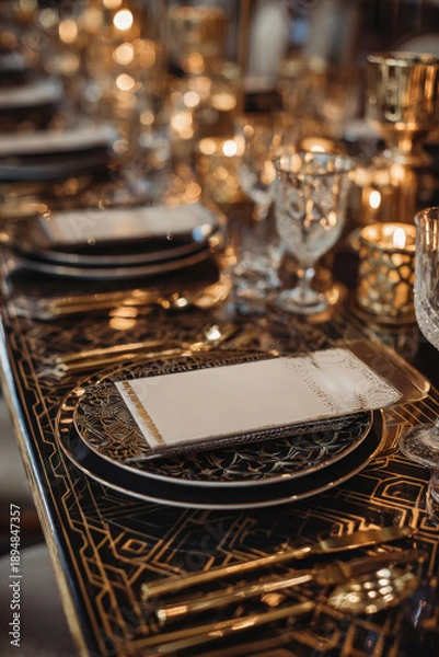 Obraz Art deco black and gold elegant table setting