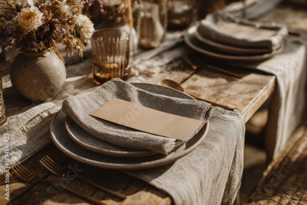 Obraz Rustic wedding reception table setting with place card