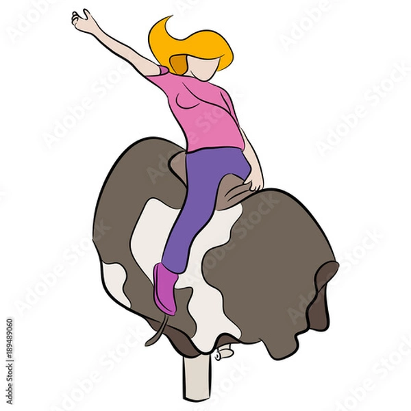 Fototapeta Girl Riding Mechanical Bull