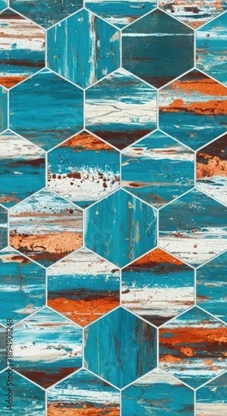 Obraz Abstract hexagonal tile pattern with blue and orange tones