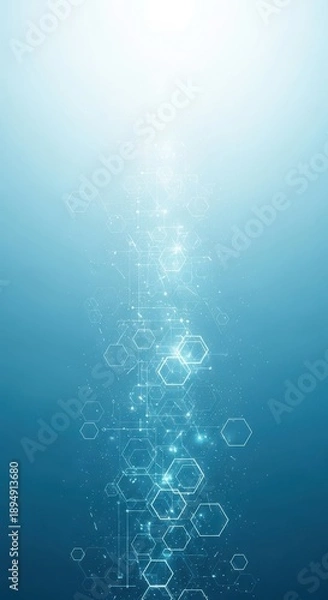 Obraz Abstract blue background with glowing hexagonal network and light flares
