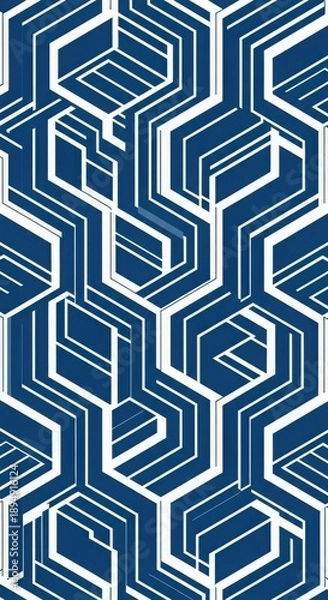 Obraz Abstract geometric pattern featuring interlocking blue and white hexagons