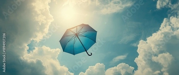 Obraz Blue umbrella soaring among the clouds
