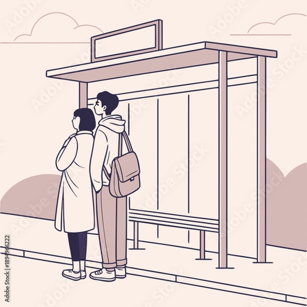 Obraz Waiting for Bus Together