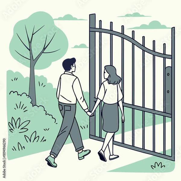 Obraz Walking Through Park Gate Holding Hands 1