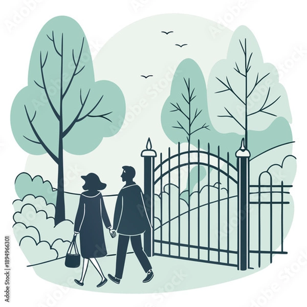 Obraz Walking Through Park Gate Holding Hands