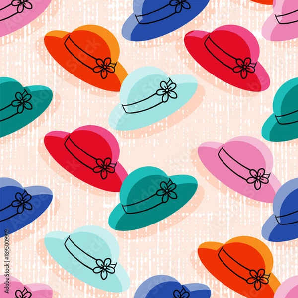 Obraz Multicolor Summer Hats Vector Seamless Pattern