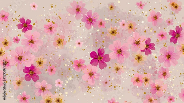 Obraz 落ち着いた雰囲気の中に花の美しさを詰め込んだフラワーパターン背景、自然を感じる癒し系イラストとしても活用できる背景素材