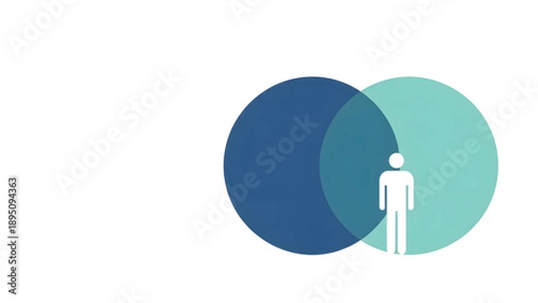 Obraz ワーク・ライフ・インテグレーションと働き方改革を象徴するフラットイラスト。仕事と生活の調和、人的資本経営、ウェルビーイングの概念、左側に広いコピースペース。