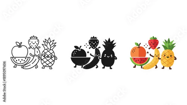 Obraz Whimsical Fruit Characters in Vector Illustration