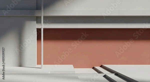 Obraz モダンな建築や不動産をイメージした直線美とテラコッタの抽象背景。都市開発や設計デザイン向け16:9高品質素材。